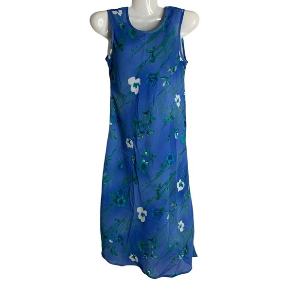 All that Jazz Other - Vintage 90s All That Jazz Floral Maxi Dress 10 Blue Chiffon Sleeveless Lined